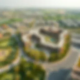 Aerial view of Barari showcasing its lush greenery and modern architecture