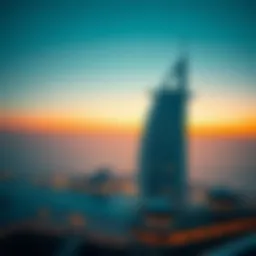 Stunning aerial view of Burj Al Arab at sunset