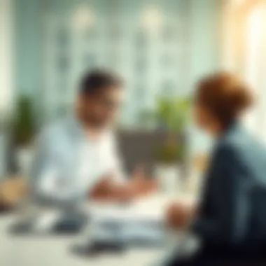A real estate agent discussing lease agreements with a client