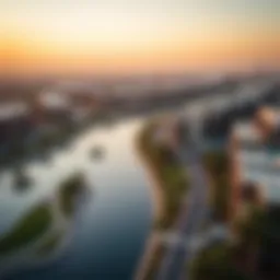 Stunning aerial view of Riverland featuring vibrant waterways and lush landscaping