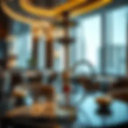 A beautifully designed shisha pipe displayed in a luxurious restaurant setting