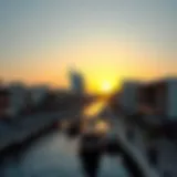 Scenic view of the Dubai Canal Walk at sunset