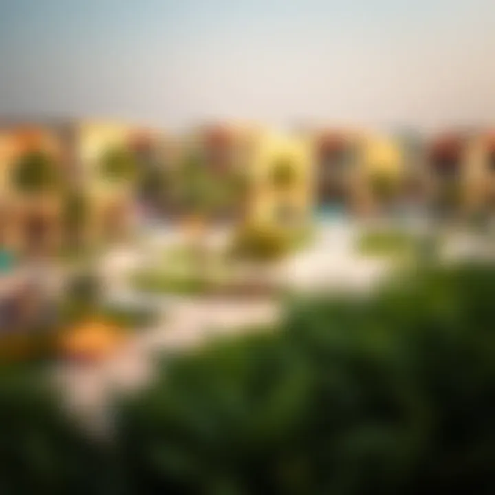 Vibrant community area with green spaces and recreational facilities
