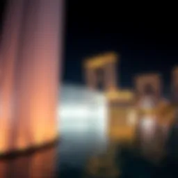 A breathtaking view of the Dubai Fountain illuminated at night